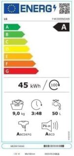 LG Wasmachine 9 kg AI DD F4R3009NSWB Class A -10%, R3 Series, Front Load, 1400 RPM, AIWash, Steam Wash, Direct Drive Engine, Bubble Basket, Smart Diagnosis, Freestanding, White - Image 2