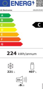 LG GSLE91EVAC Amerikaanse koelkast 628L met water- en ijsdispenser zonder leidingwerk - UVnano (99,99% bacteriën) - DoorCooling+ voor sneller koelen - ThinQ slimme bediening, stille en zuinige Smart Inverter. Energieklasse C - Image 2