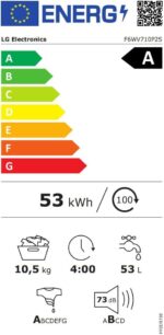 LG Wasmachine 10.5 kg  Electronics F6WV710P2S, EEK A front loader 1600 revolutions steam inverter direct drive - Image 2
