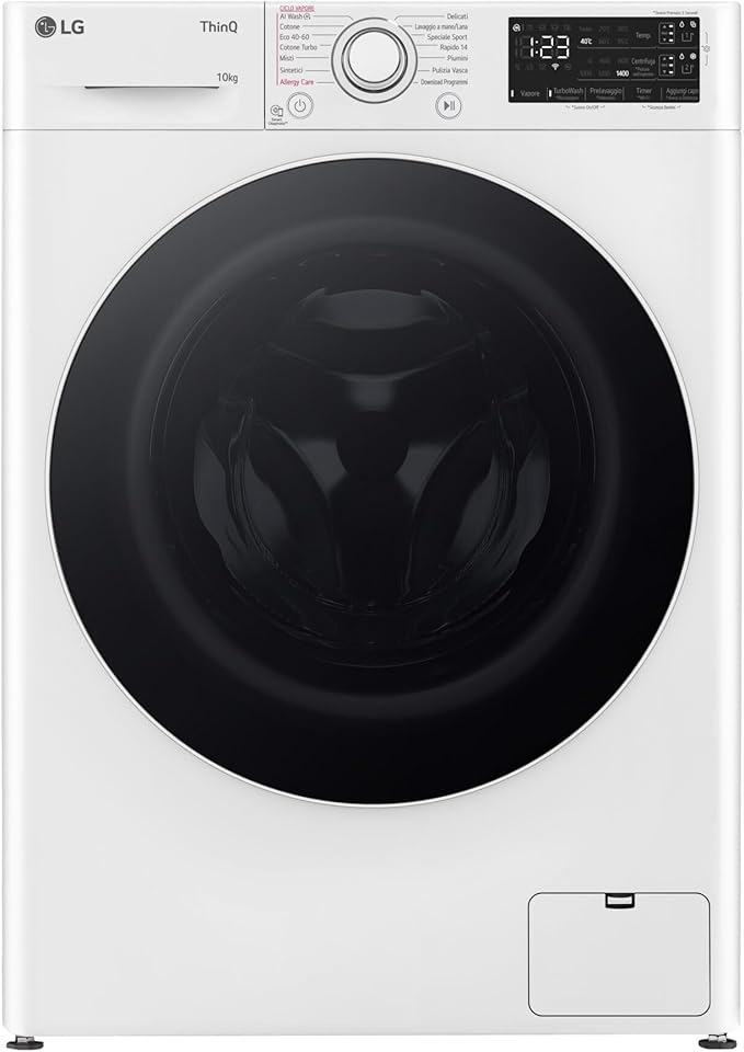 61AtSQ77cWL._AC_SX679_ LG Washing Machine 10 kg F4R3710NSWW with Front Loader, Series R3, Class A-10%, 1400 Revs, Self Dosing, Steam Wash, WiFi, Freestanding, White - Image 1