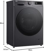 LG Was-droogercombinatie V5WD95SLIMB, SLIM  9-5 kg, Class A and E, 60 x 53.5 x 85 cm, Wi-Fi, AI Direct Drive, Deep Cleaning with Steam, TurboWash 360, Allergy Care, Tempered Glass Exterior Door, Dark Stone - Image 10